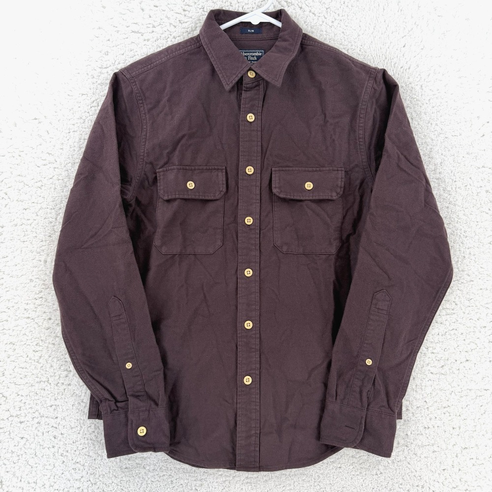 Abercrombie & Fitch Shirt Mens XS Brown Flannel Long Sleeve Button Up Slim